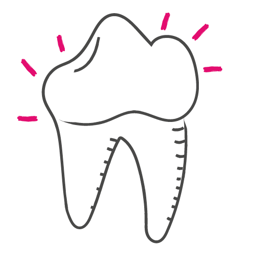 Illustration of a tooth with pink lines coming off it. 